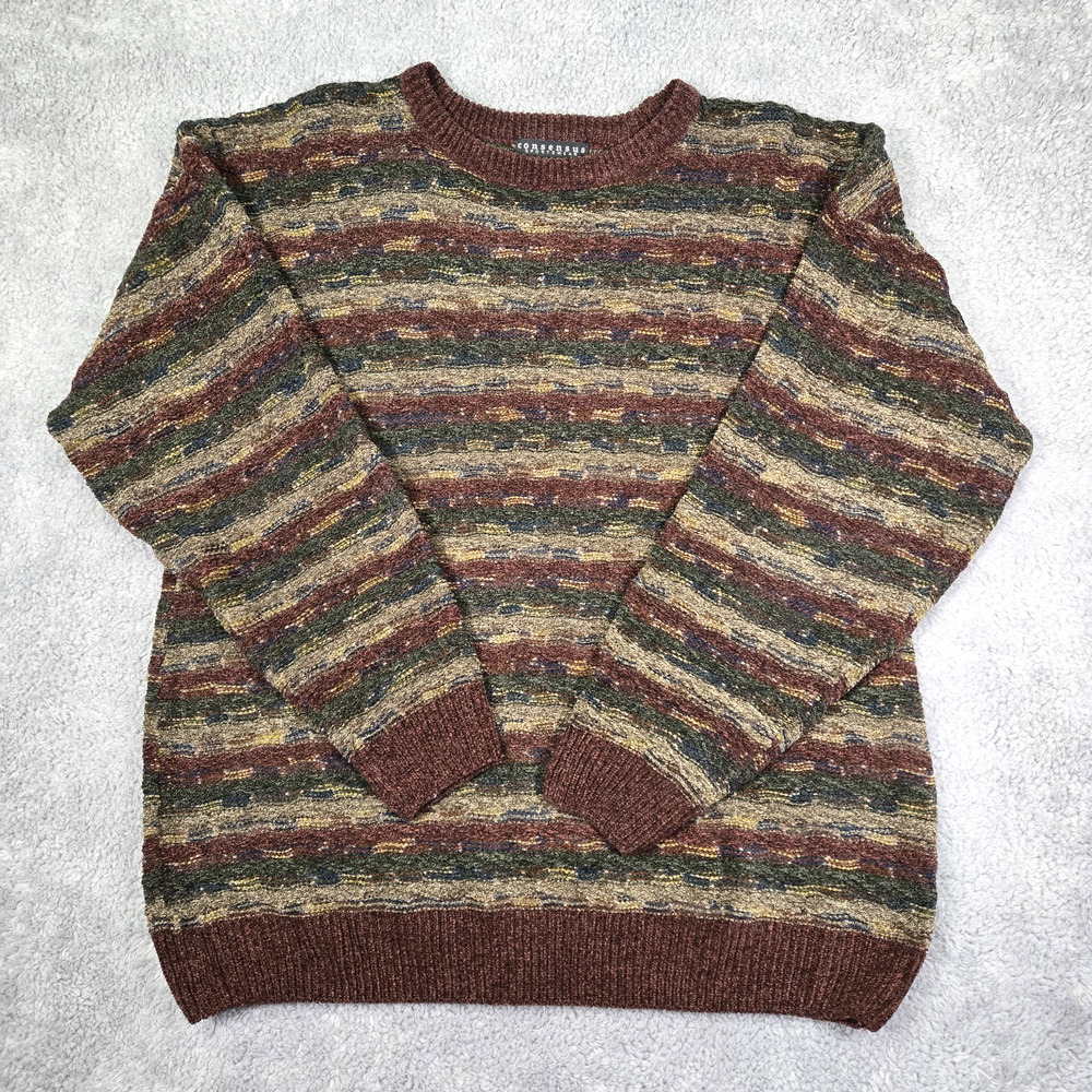 Vintage Consensus 3D Knit Sweater Earthy Striped Grandpacore Grunge 1990s Size L